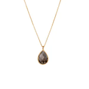 Dew Drops Smoky Quartz Teardrop Pendant Necklace Gold