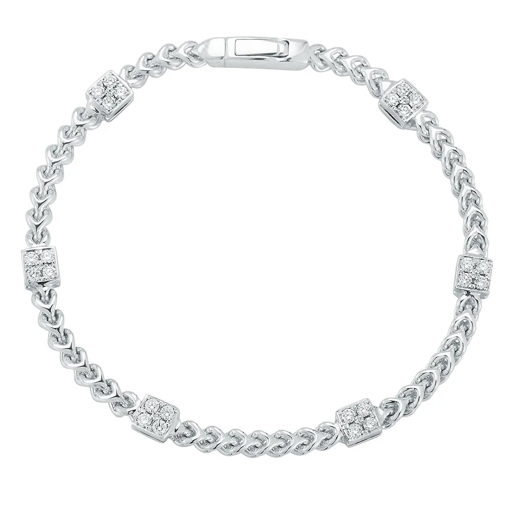 Diamond Square Station Bracelet in 14K White Gold
