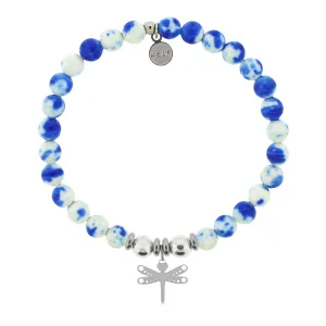Dragonfly Charm with Blue and White Jade Charity Bracelet