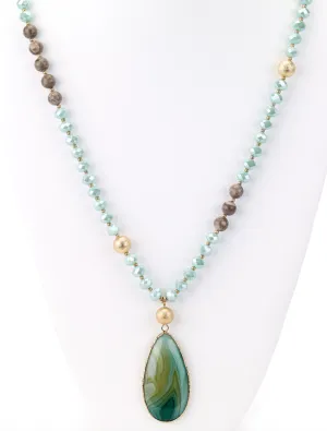 Drop Green Agate Stone Pendant Long Necklace