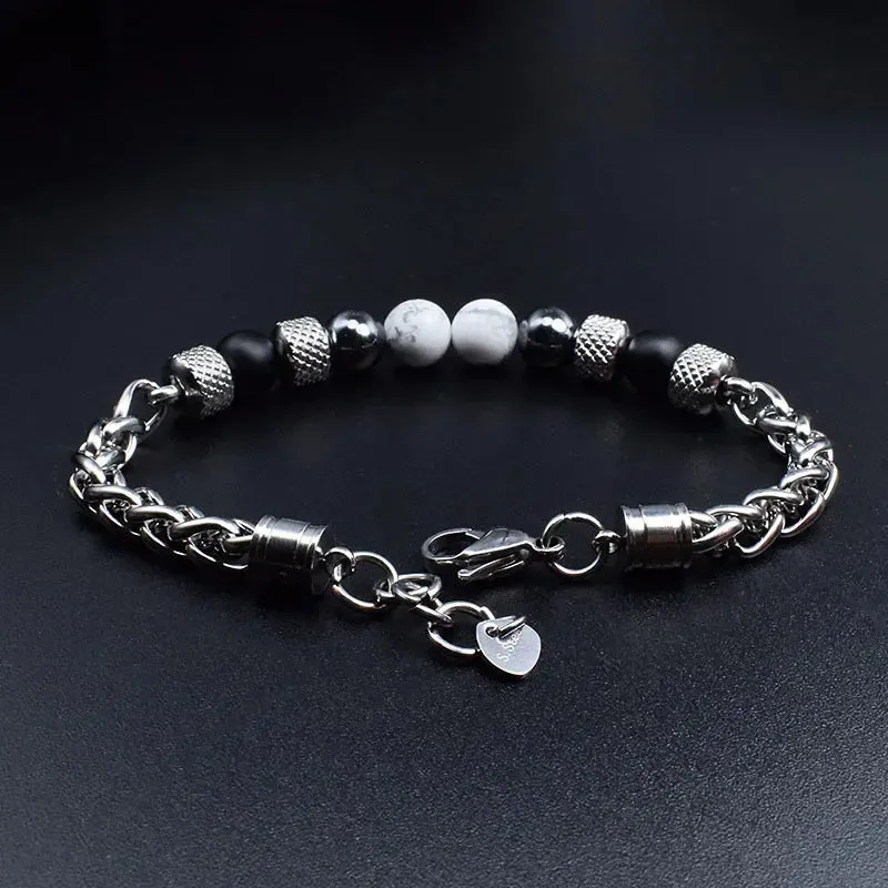 Elviragirl Natural Stone Beaded Bracelet For Women Men Stainless Steel Tiger Eye Bracelets Male Jewelry Size Adjustable