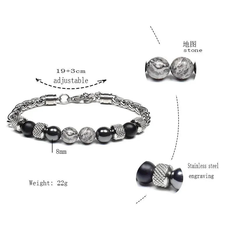 Elviragirl Natural Stone Beaded Bracelet For Women Men Stainless Steel Tiger Eye Bracelets Male Jewelry Size Adjustable