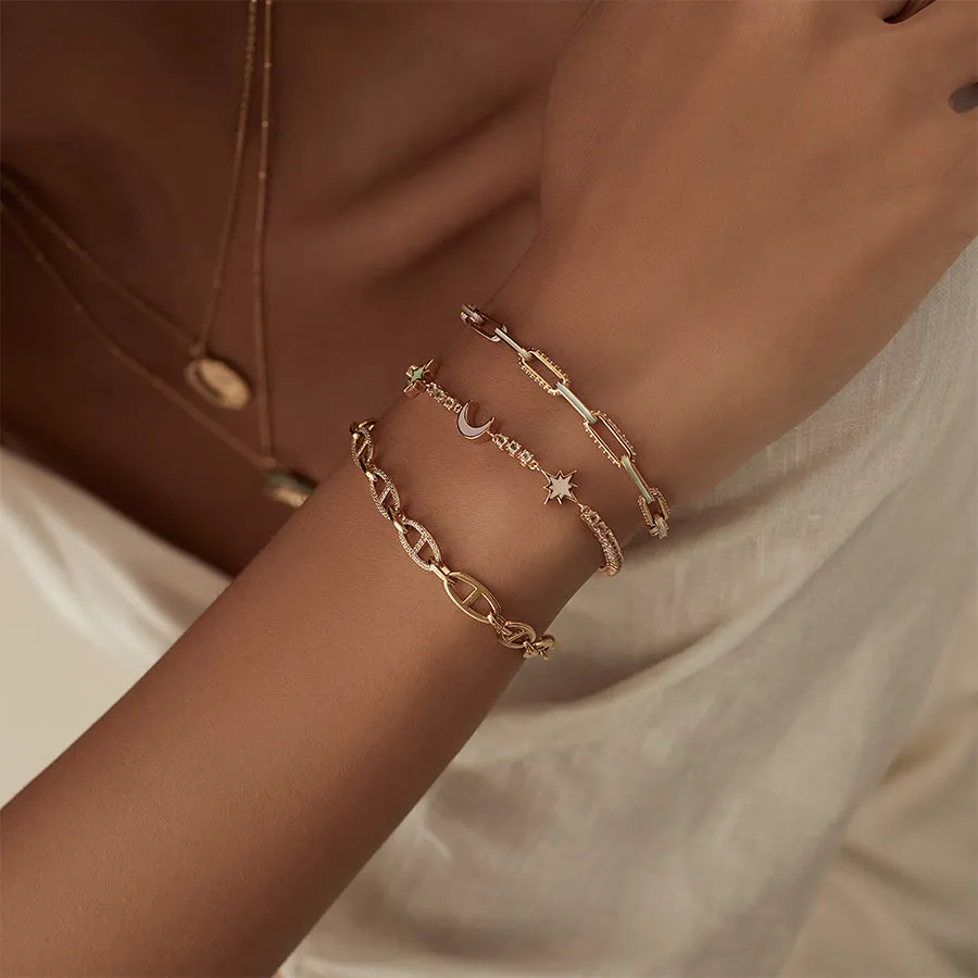 Enamel Charm Pave 14K Gold Vermeil Tennis Bracelet