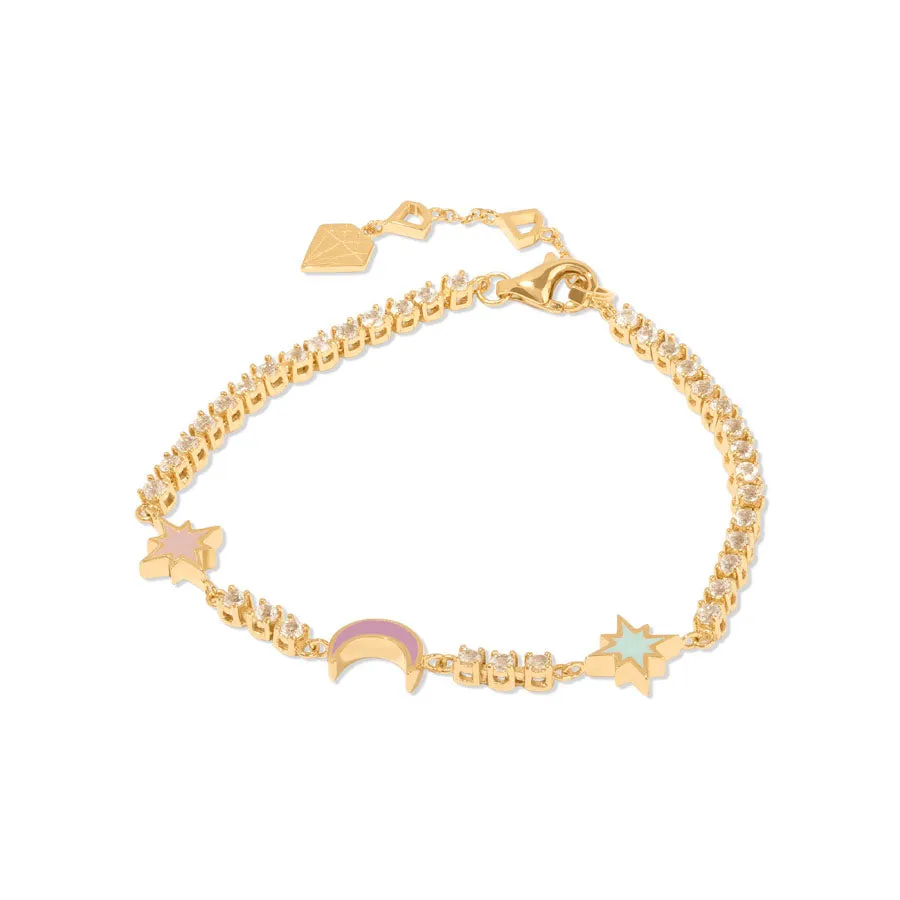 Enamel Charm Pave 14K Gold Vermeil Tennis Bracelet