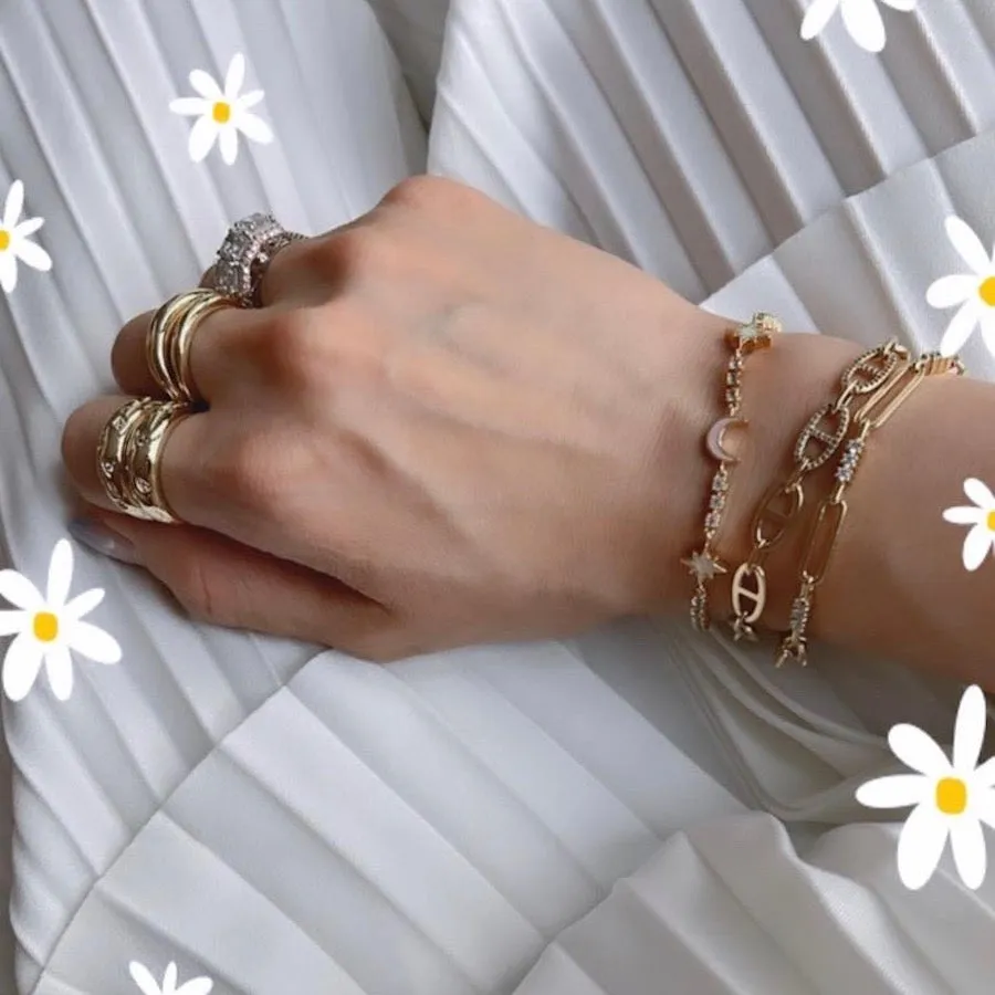 Enamel Charm Pave 14K Gold Vermeil Tennis Bracelet