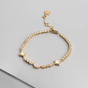 Enamel Charm Pave 14K Gold Vermeil Tennis Bracelet