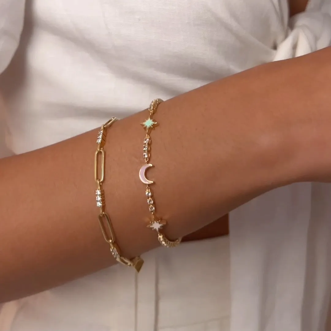 Enamel Charm Pave 14K Gold Vermeil Tennis Bracelet