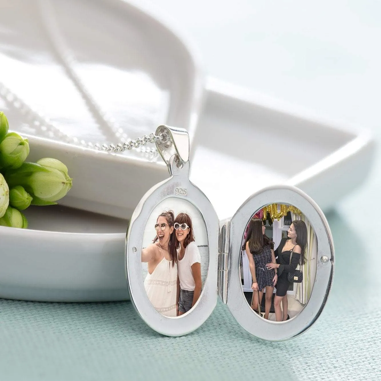 Engraved Silver Oval Locket Necklace