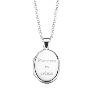 Engraved Silver Oval Locket Necklace