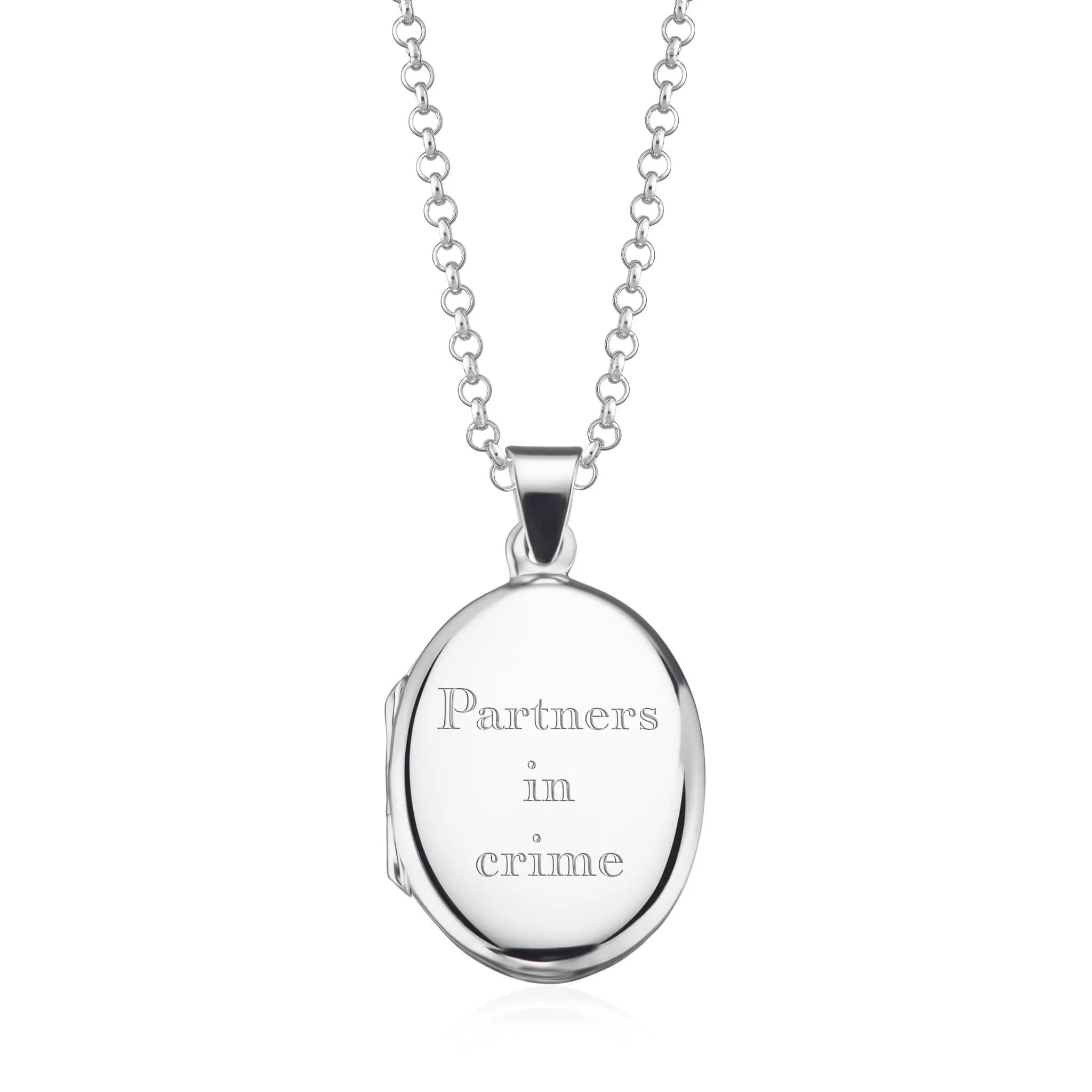 Engraved Silver Oval Locket Necklace