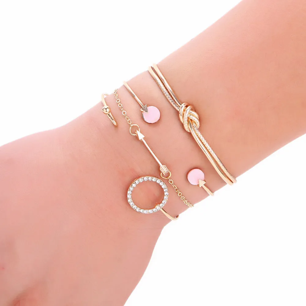 European And American Trend Cross-border Jewelry Leaf Love Triangle LOVE Bracelet Circle Bracelet Set