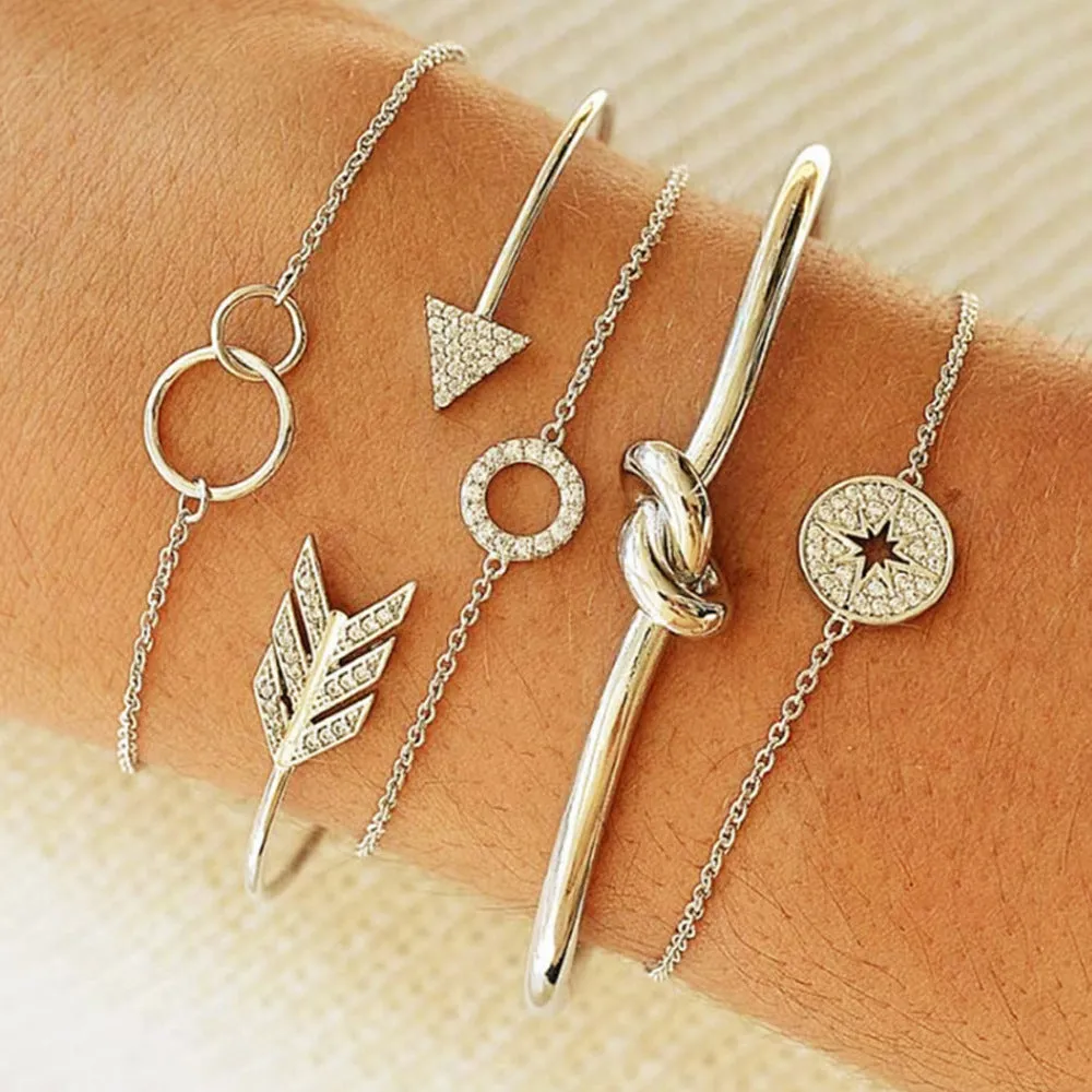 European And American Trend Cross-border Jewelry Leaf Love Triangle LOVE Bracelet Circle Bracelet Set