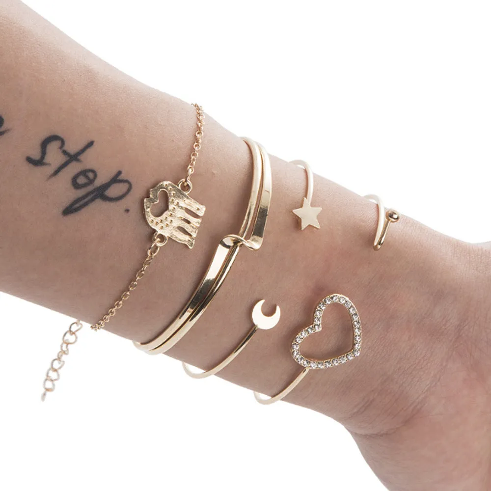 European And American Trend Cross-border Jewelry Leaf Love Triangle LOVE Bracelet Circle Bracelet Set