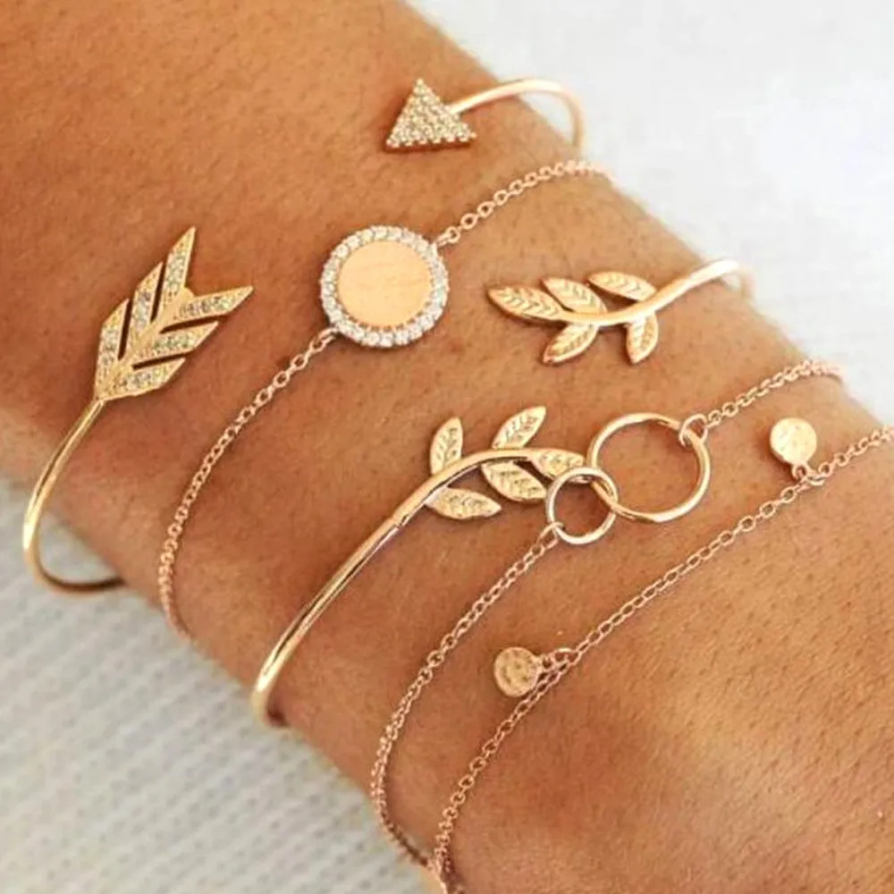 European And American Trend Cross-border Jewelry Leaf Love Triangle LOVE Bracelet Circle Bracelet Set