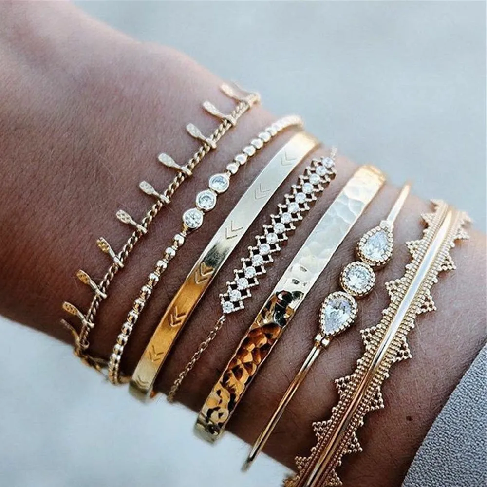 European And American Trend Cross-border Jewelry Leaf Love Triangle LOVE Bracelet Circle Bracelet Set