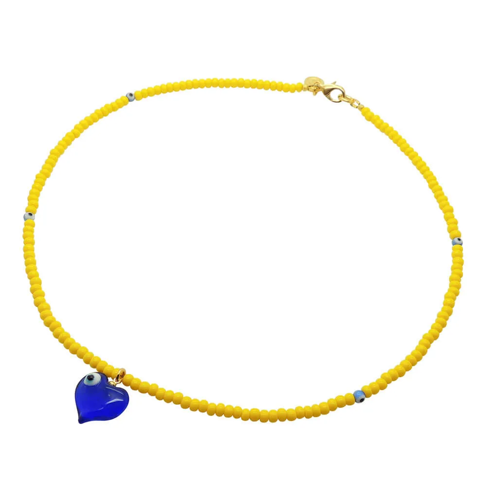 Evil Eye Bubble Heart Charm Glass Bead Necklace