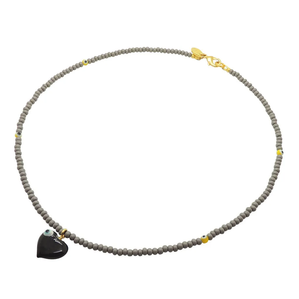 Evil Eye Bubble Heart Charm Glass Bead Necklace