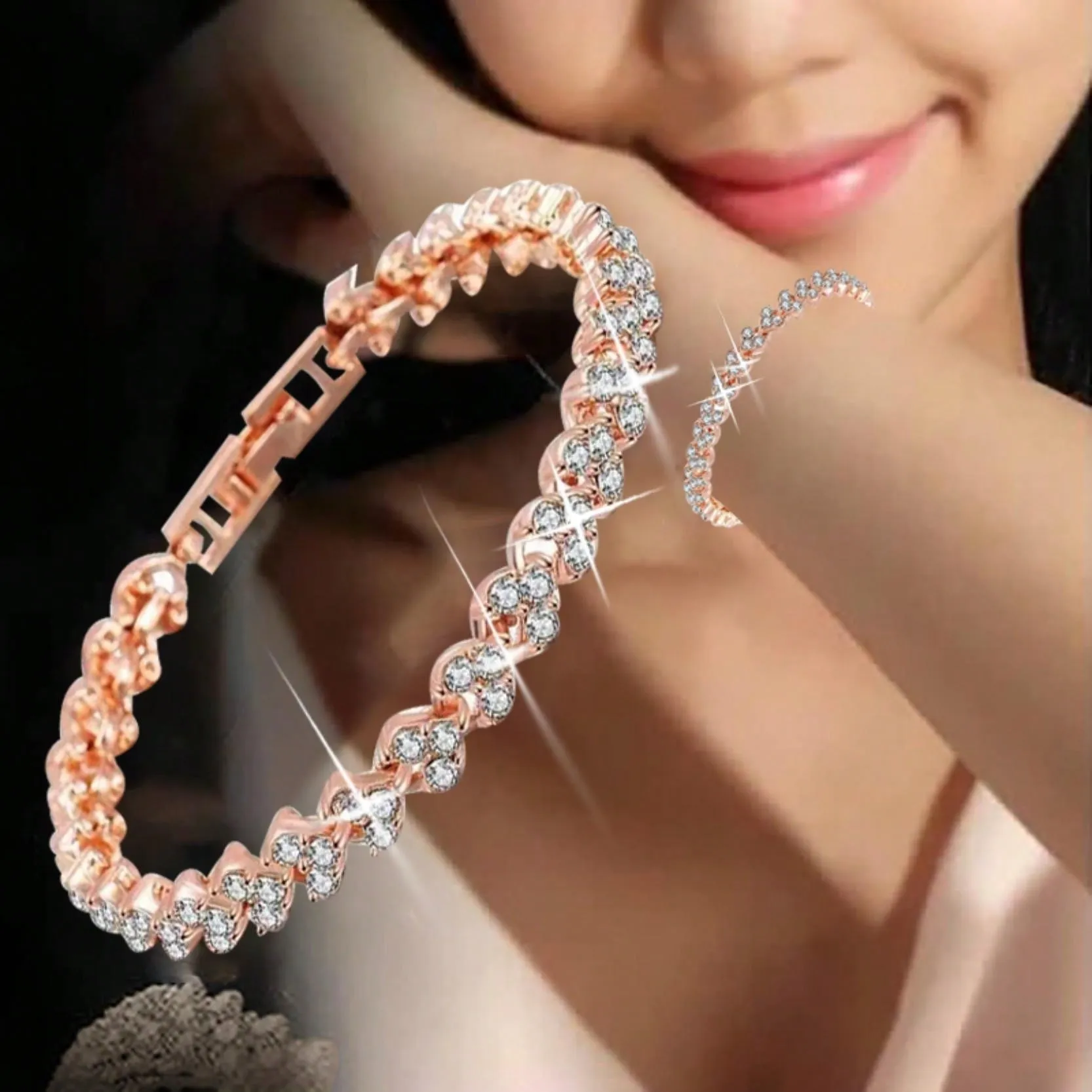 Exquisite Heart-Shaped Crystal Inlaid Rhinestone Bracelet Fashion Jewelry
