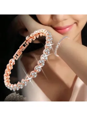 Exquisite Heart-Shaped Crystal Inlaid Rhinestone Bracelet Fashion Jewelry