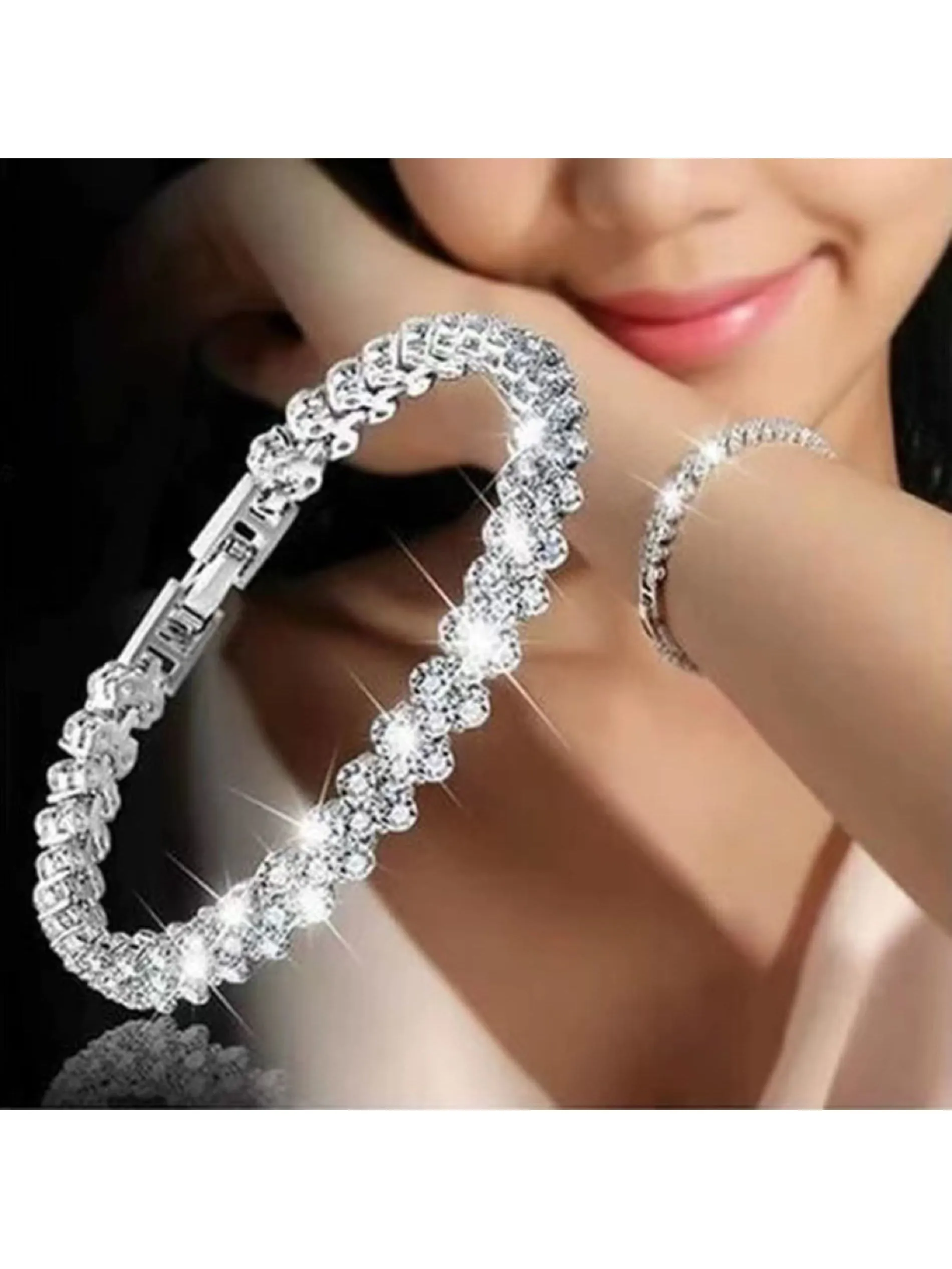 Exquisite Heart-Shaped Crystal Inlaid Rhinestone Bracelet Fashion Jewelry