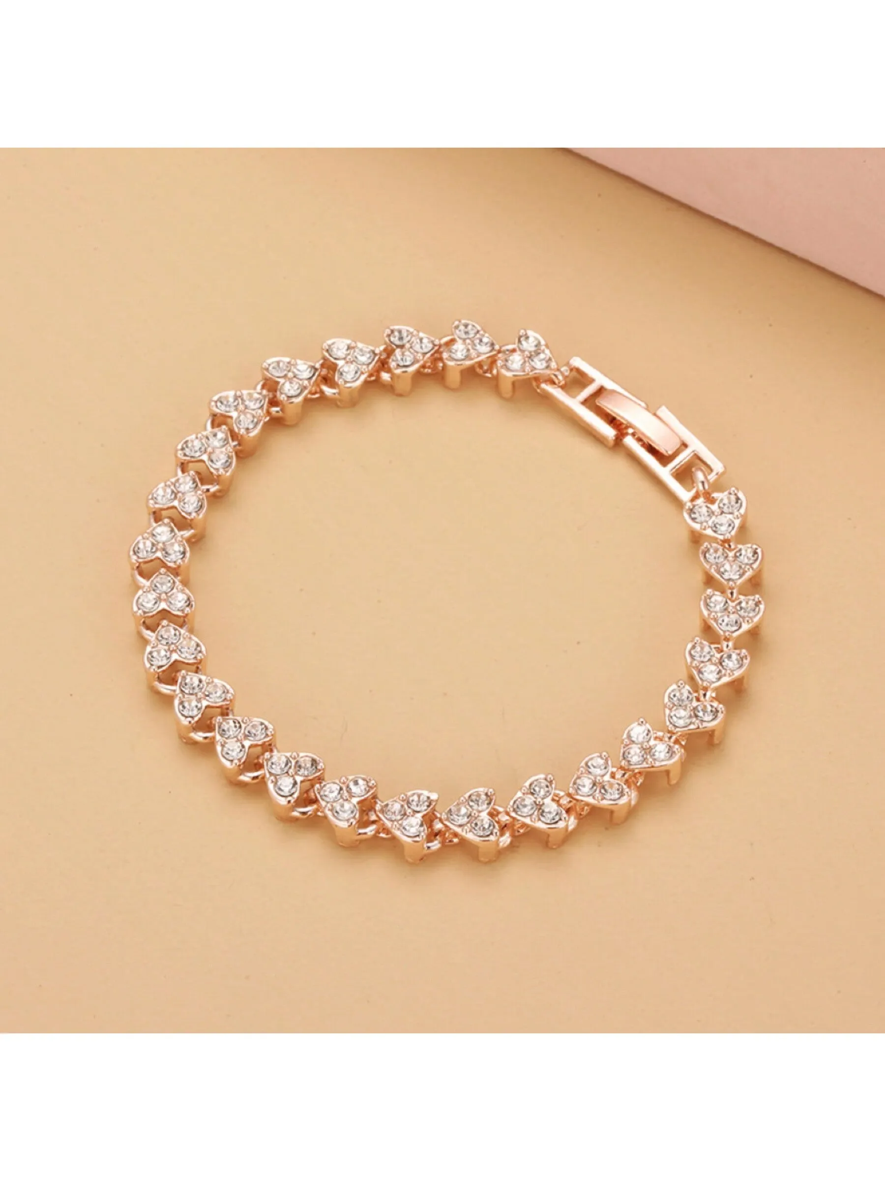 Exquisite Heart-Shaped Crystal Inlaid Rhinestone Bracelet Fashion Jewelry