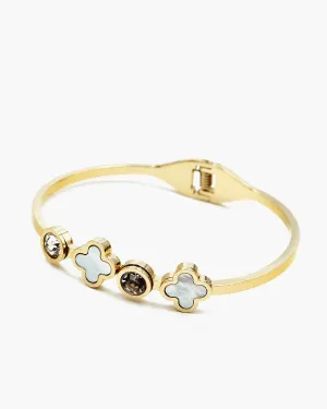 Flower Bangle Bracelet with CZ Stone