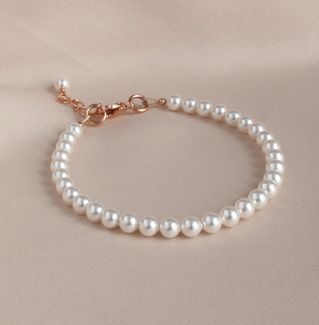 Flower Girl Pearl & Rose Gold Bracelet