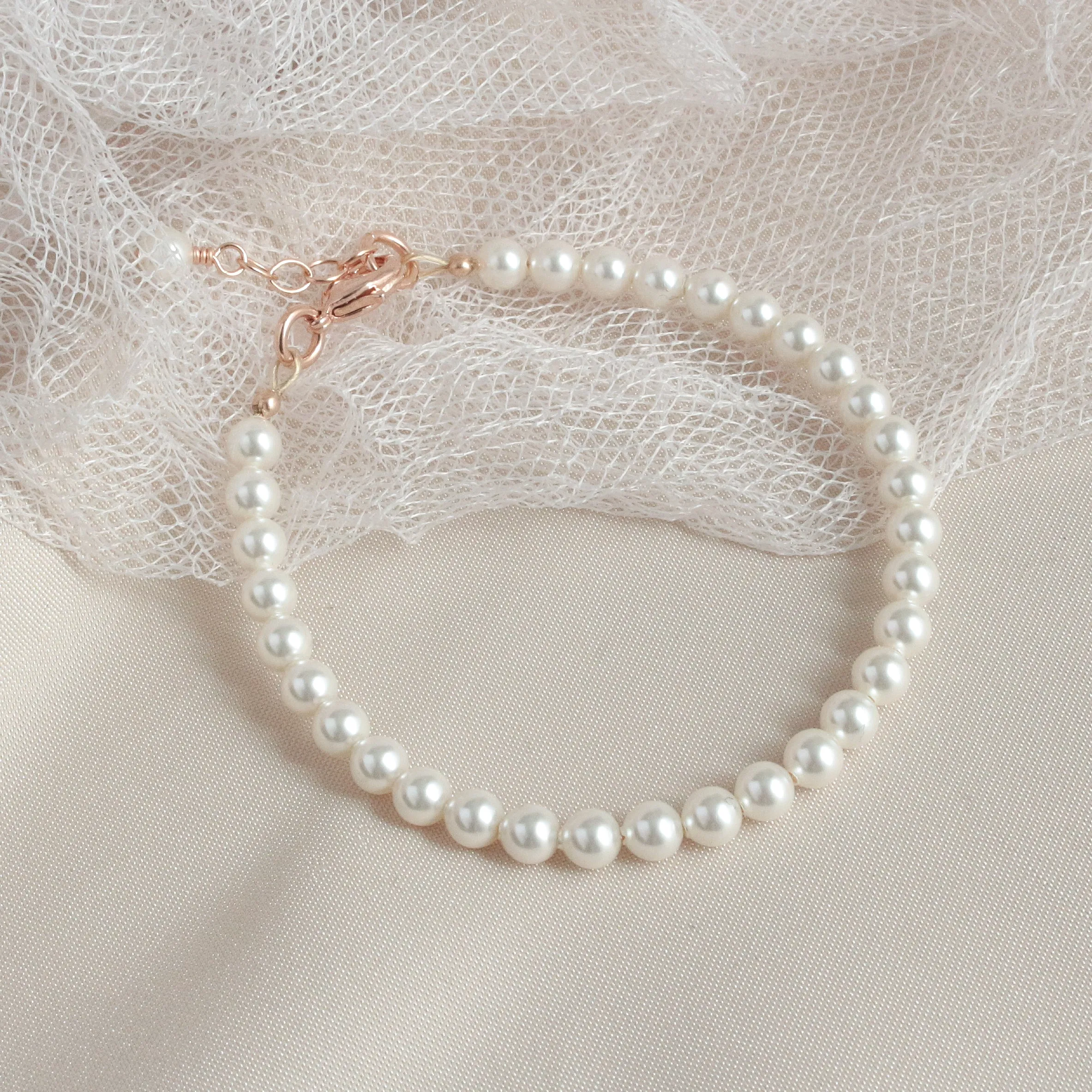 Flower Girl Pearl & Rose Gold Bracelet