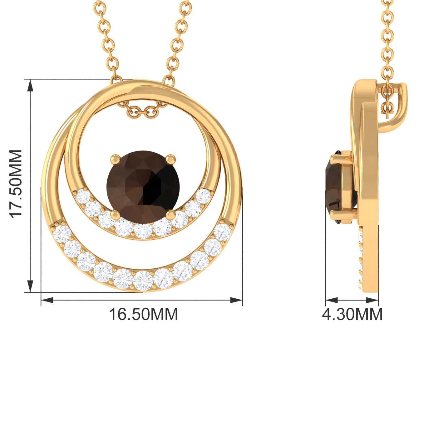 Geometric Shape Smoky Quartz and Diamond Eternity Pendant