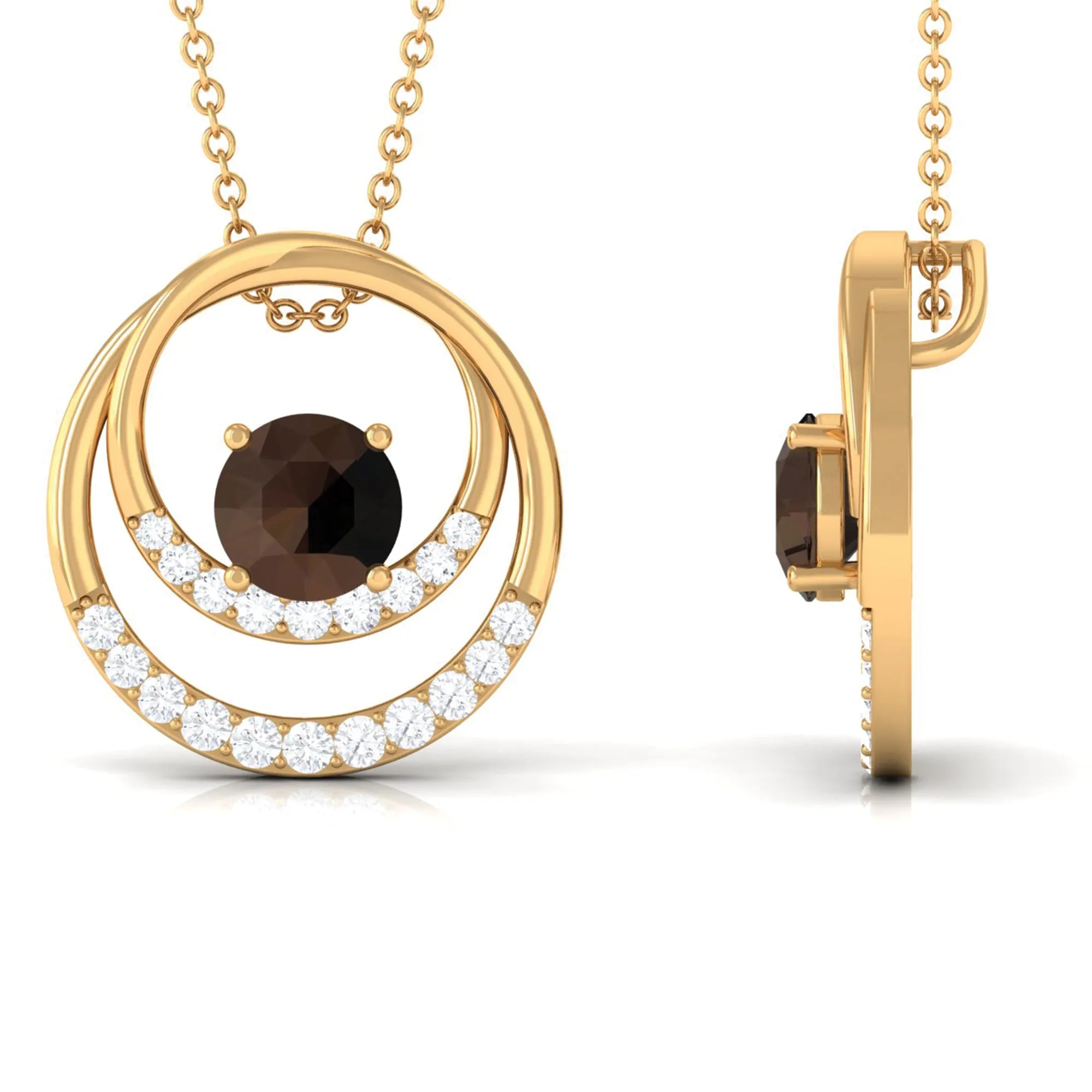 Geometric Shape Smoky Quartz and Diamond Eternity Pendant