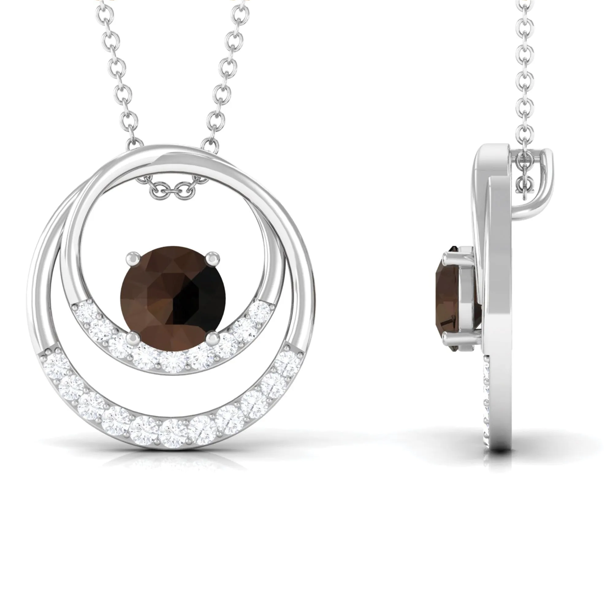 Geometric Shape Smoky Quartz and Diamond Eternity Pendant