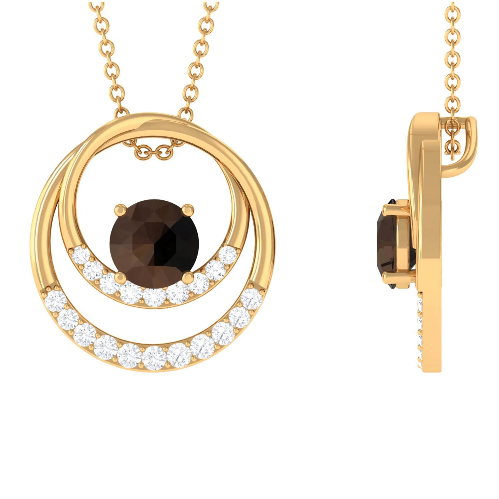 Geometric Shape Smoky Quartz and Diamond Eternity Pendant