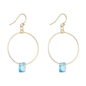Gold Filled Rectangle Aquamarine Crystal Hoop Earrings
