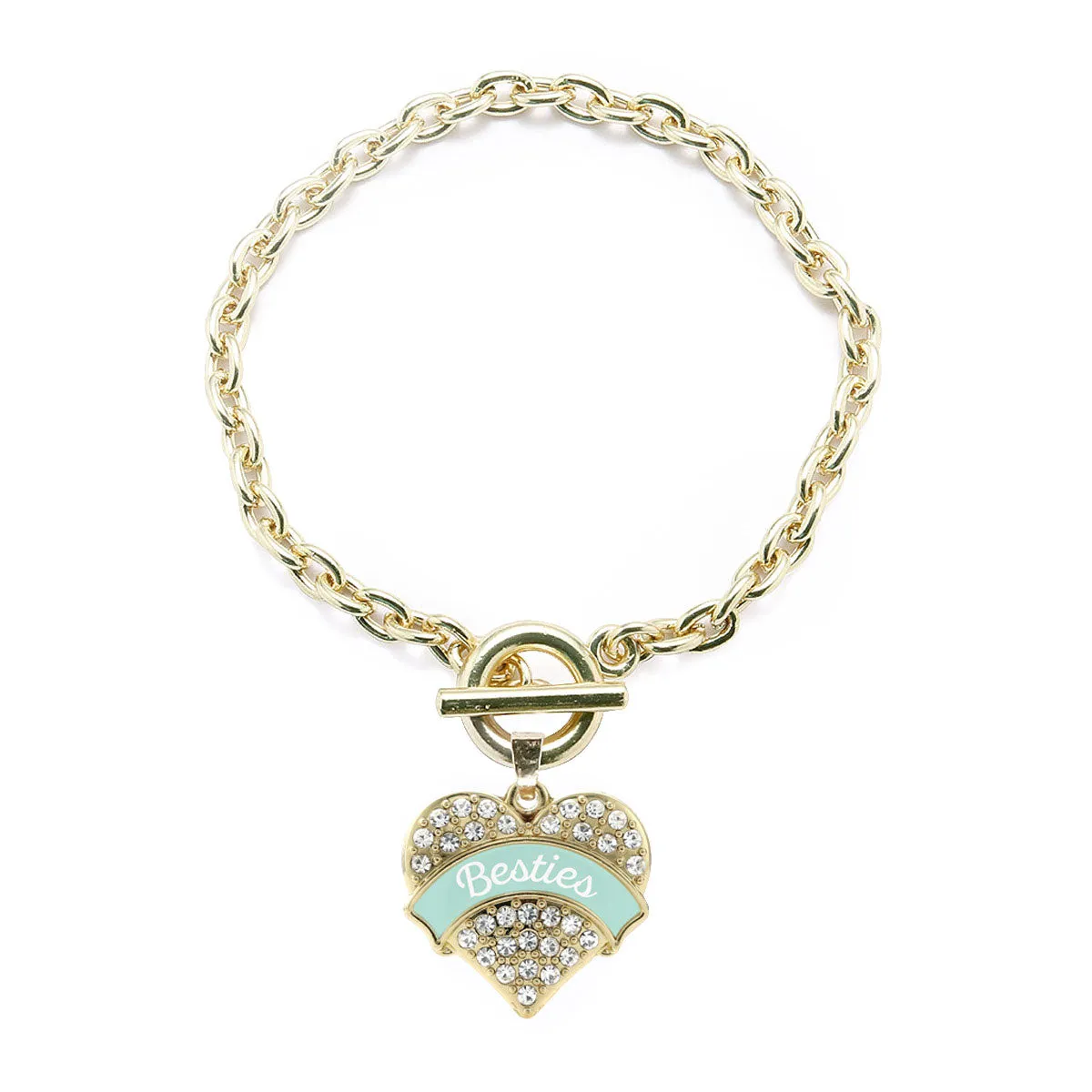 Gold Mint Besties Pave Heart Charm Toggle Bracelet