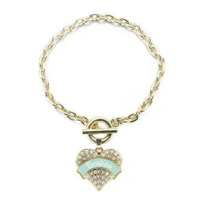 Gold Mint Besties Pave Heart Charm Toggle Bracelet