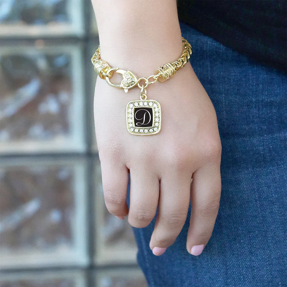 Gold My Script Initials - Letter D Square Charm Braided Bracelet