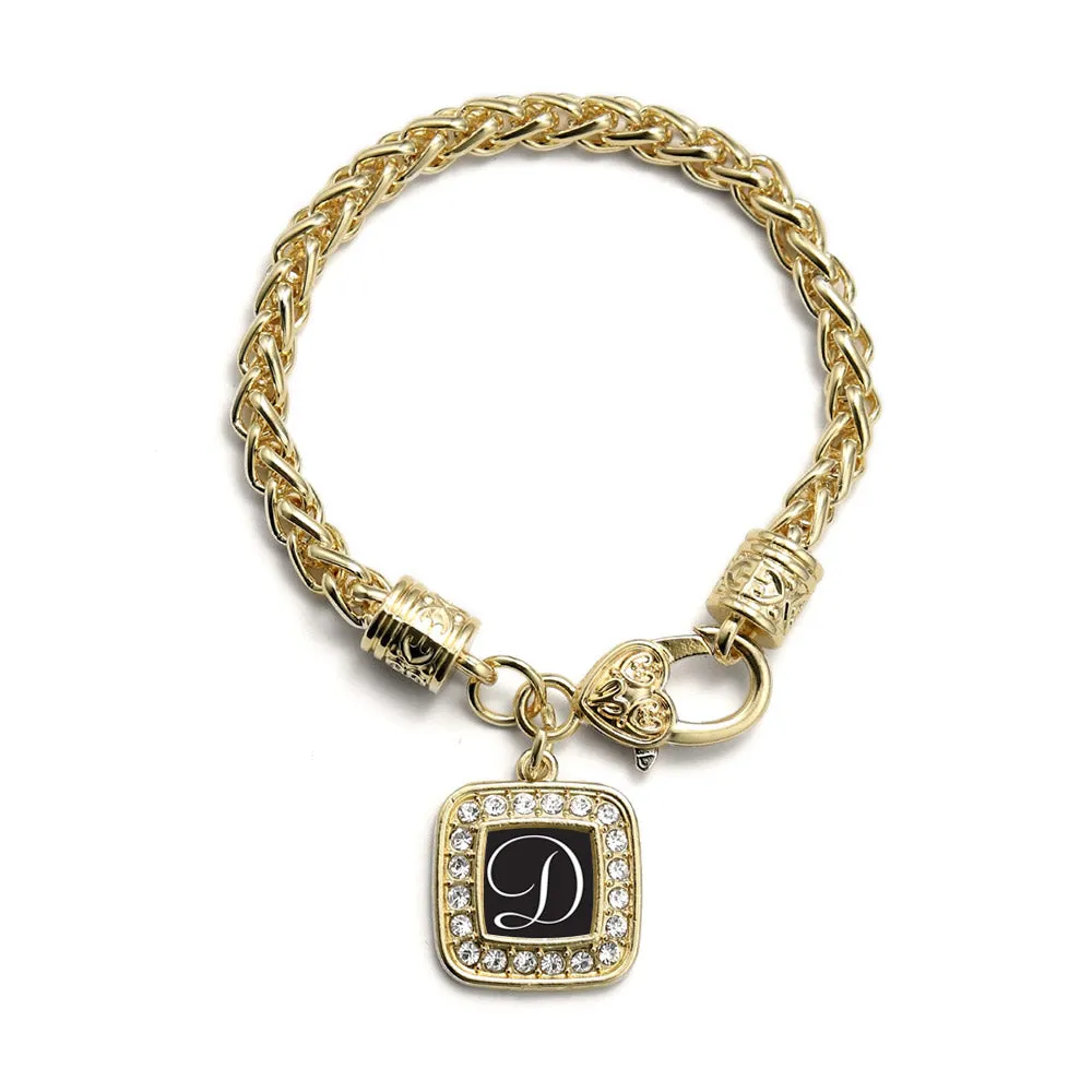 Gold My Script Initials - Letter D Square Charm Braided Bracelet