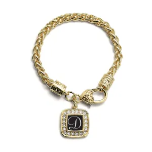 Gold My Script Initials - Letter D Square Charm Braided Bracelet