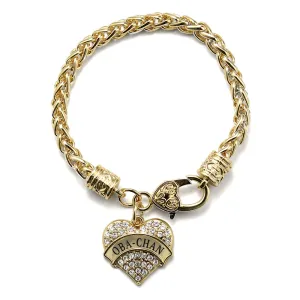 Gold Oba-Chan Pave Heart Charm Braided Bracelet