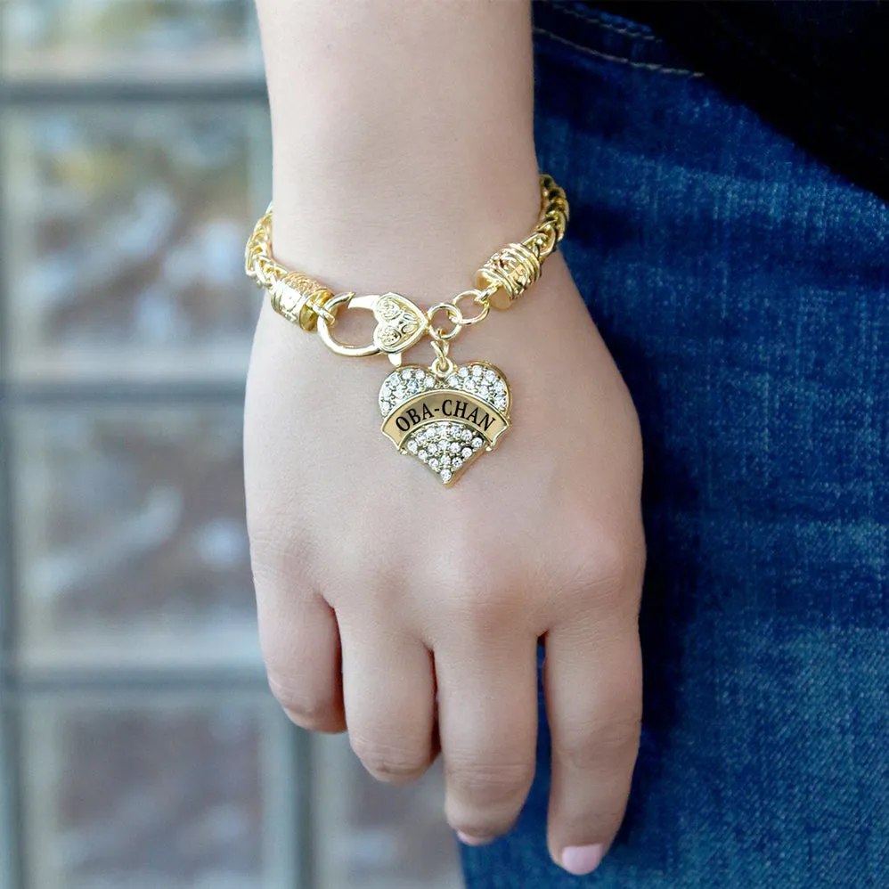 Gold Oba-Chan Pave Heart Charm Braided Bracelet