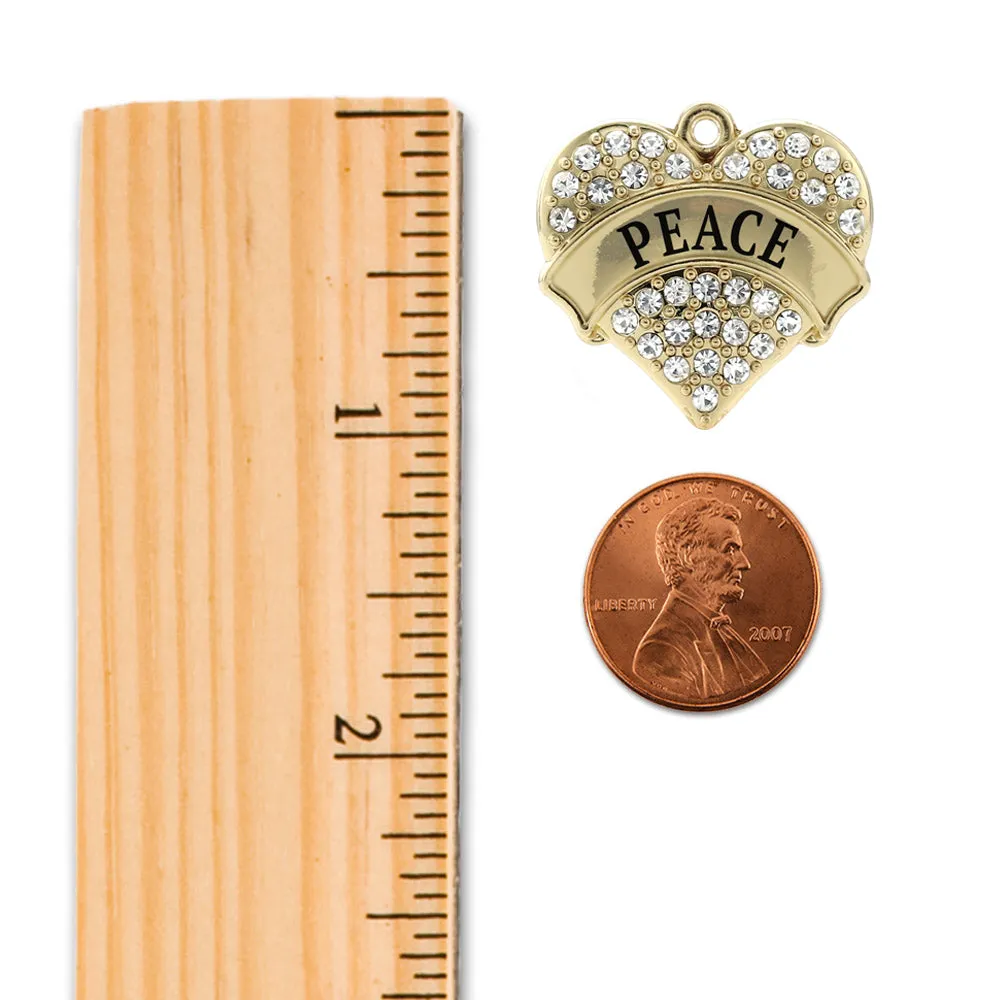 Gold Peace Pave Heart Charm Toggle Bracelet