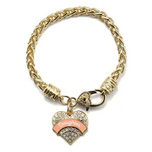 Gold Peach Daughter Pave Heart Charm Braided Bracelet