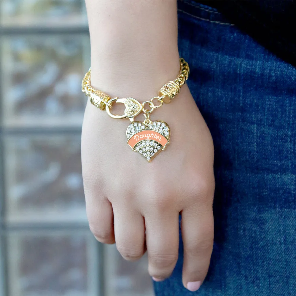 Gold Peach Daughter Pave Heart Charm Braided Bracelet
