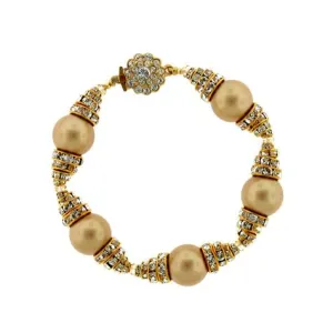 Gold Pearl Bracelet with Stacked Rondelles