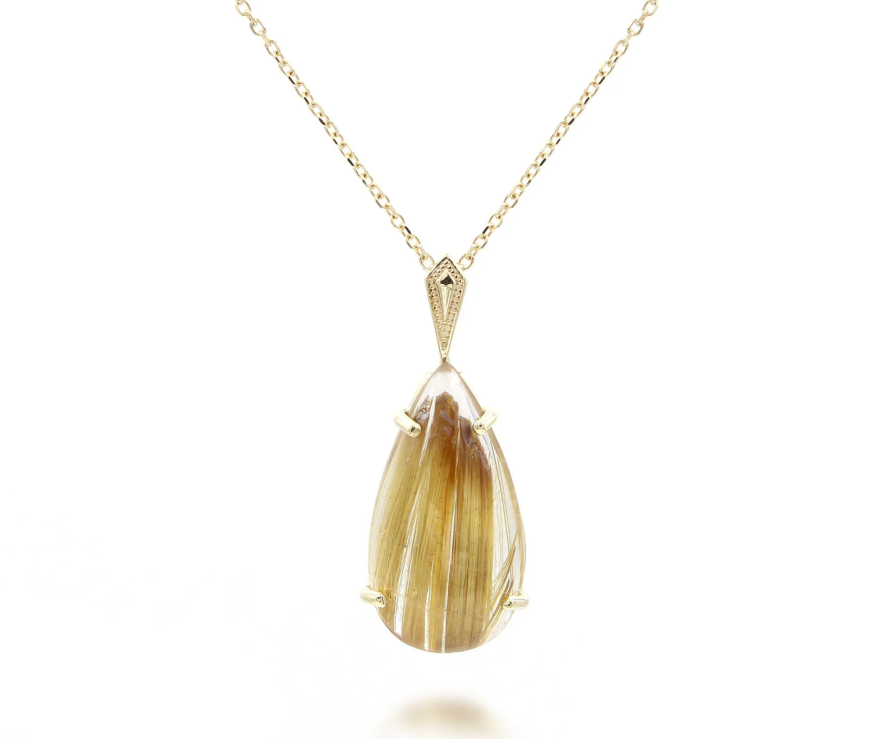 Golden Rutilated Quartz Small Teardrop Gold Necklace