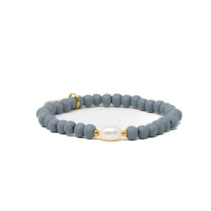 Gray Wooden Bead Bracelet - Pearl