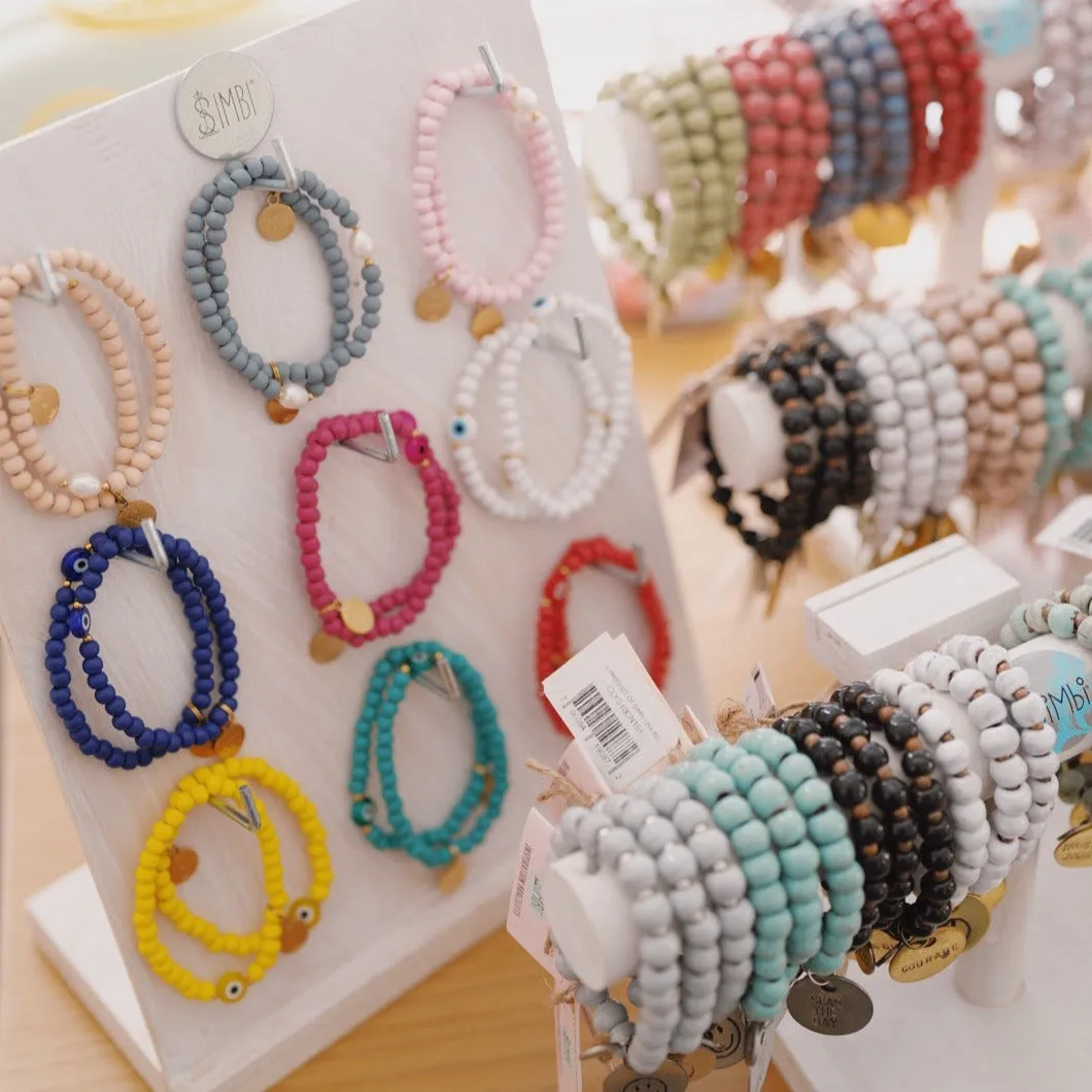 Gray Wooden Bead Bracelet - Pearl