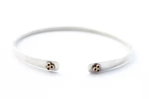 Hammered Sterling Silver Bracelet With 14k Gold flower tubes