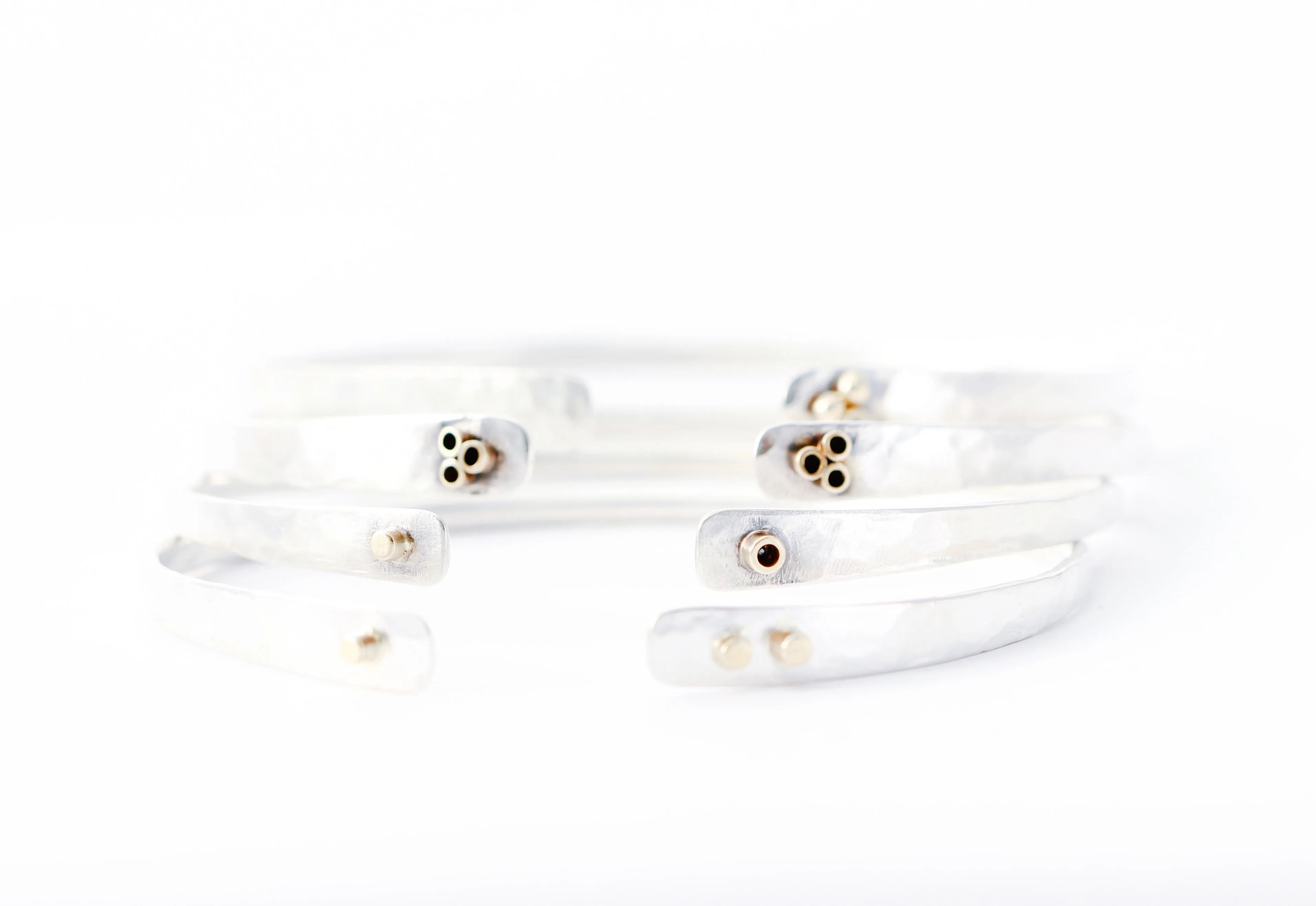 Hammered Sterling Silver Bracelet With 14k Gold flower tubes