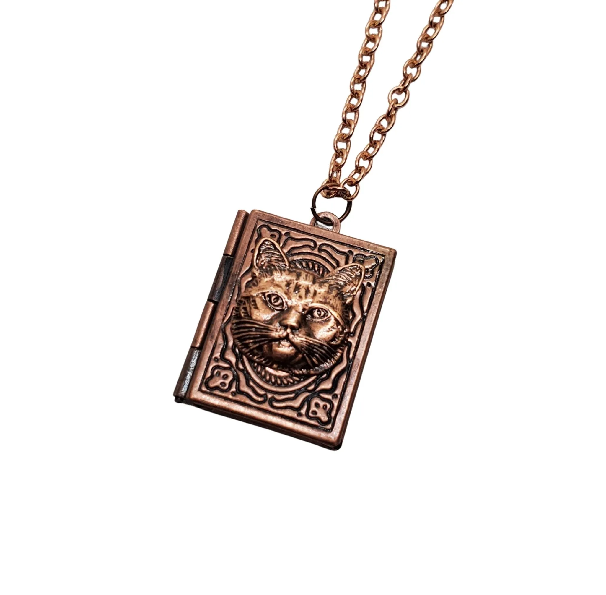 Handmade Copper Cat Book Locket Necklace